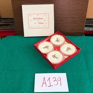 Vintage 1950’s Christmas Cheer Holiday Coasters - Red and White with Holly